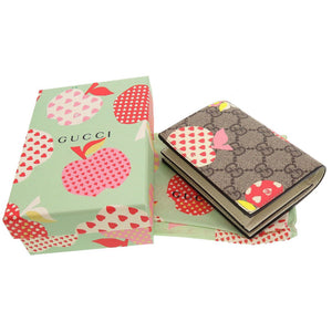 未使用 グッチ コンパクトウォレット GGスプリーム 663922 レポム アップル ハート ベージュ アイボリー 2つ折り財布 財布 0096【中古】GUCCI