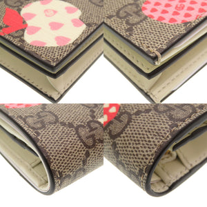 未使用 グッチ コンパクトウォレット GGスプリーム 663922 レポム アップル ハート ベージュ アイボリー 2つ折り財布 財布 0096【中古】GUCCI