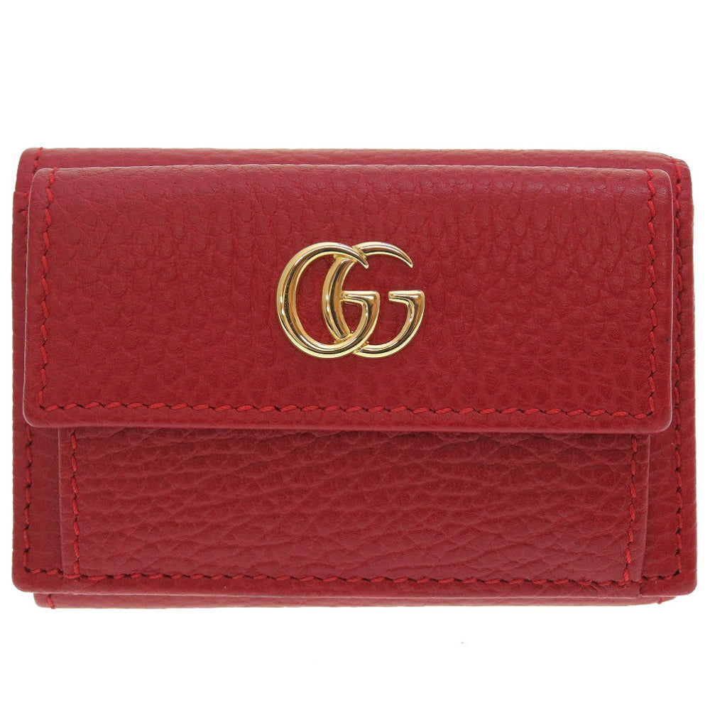 未使用 グッチ GGマーモント 523277 コンパクトウォレット レザー レッド 赤 3つ折り財布 財布 0098【中古】GUCCI
