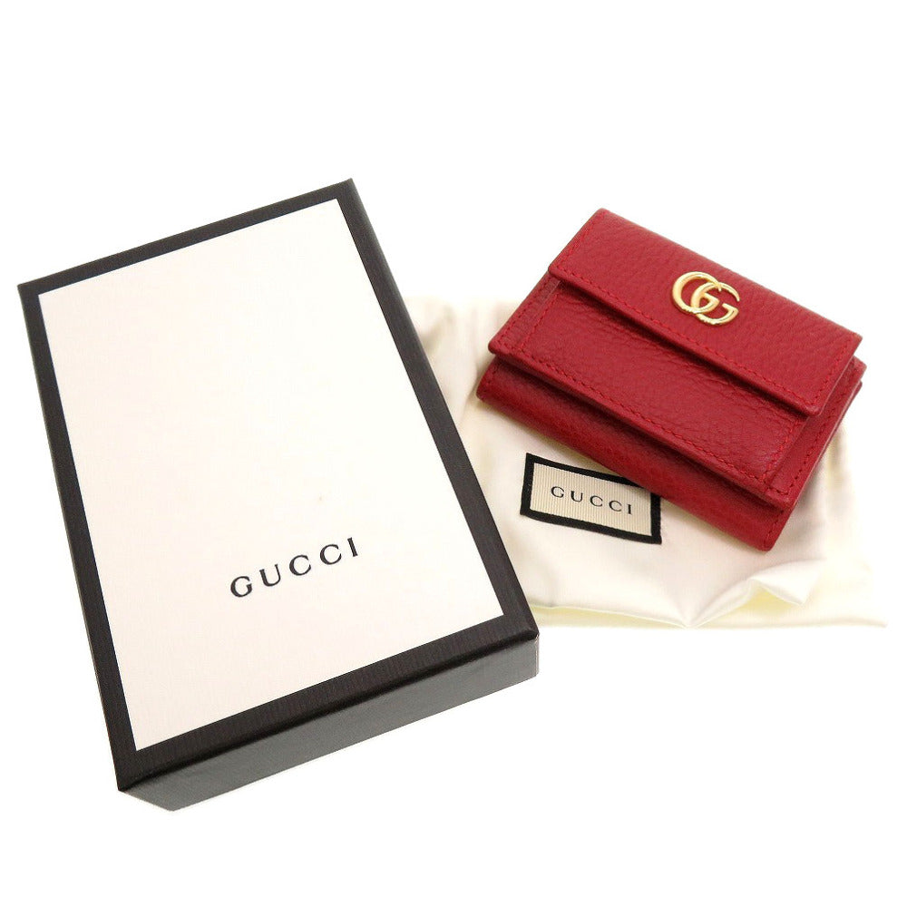 未使用 グッチ GGマーモント 523277 コンパクトウォレット レザー レッド 赤 3つ折り財布 財布 0098【中古】GUCCI
