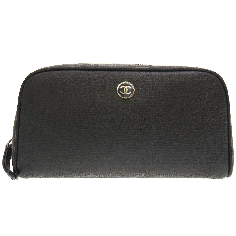 美品 シャネル ジップ ココボタン ココマーク 8番台 レザー ブラック 黒 ポーチ 0099【中古】CHANEL