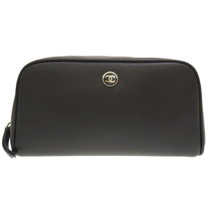 美品 シャネル ジップ ココボタン ココマーク 8番台 レザー ブラック 黒 ポーチ 0099【中古】CHANEL