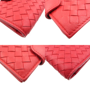 新品同様 ボッテガヴェネタ イントレチャート レザー レッド 二つ折り財布 0100【中古】BOTTEGA VENETA