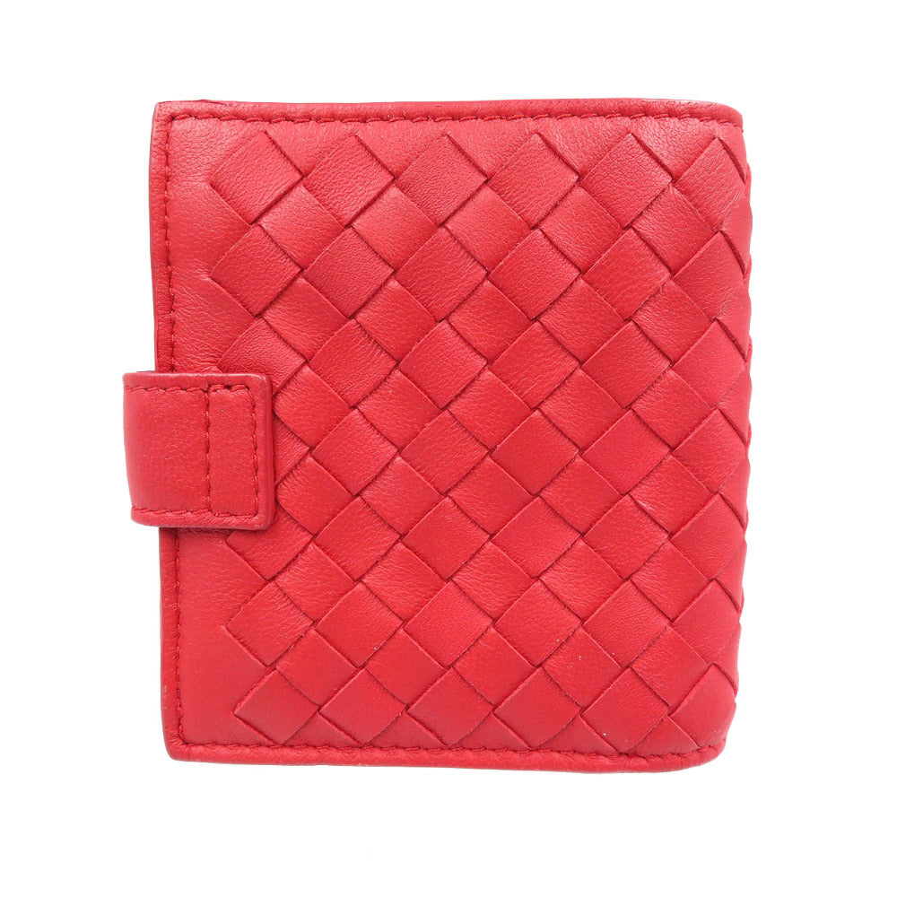 新品同様 ボッテガヴェネタ イントレチャート レザー レッド 二つ折り財布 0100【中古】BOTTEGA VENETA
