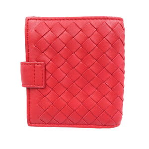 新品同様 ボッテガヴェネタ イントレチャート レザー レッド 二つ折り財布 0100【中古】BOTTEGA VENETA