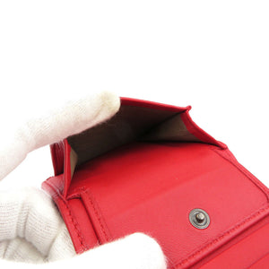 新品同様 ボッテガヴェネタ イントレチャート レザー レッド 二つ折り財布 0100【中古】BOTTEGA VENETA