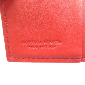 新品同様 ボッテガヴェネタ イントレチャート レザー レッド 二つ折り財布 0100【中古】BOTTEGA VENETA