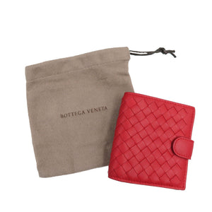 新品同様 ボッテガヴェネタ イントレチャート レザー レッド 二つ折り財布 0100【中古】BOTTEGA VENETA