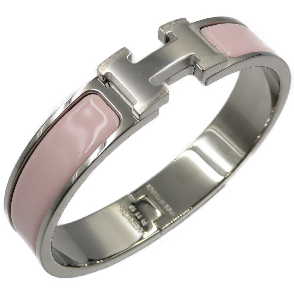 新品同様 エルメス クリッククラック PM メタル エナメル ピンク シルバー バングル 0101【中古】HERMES