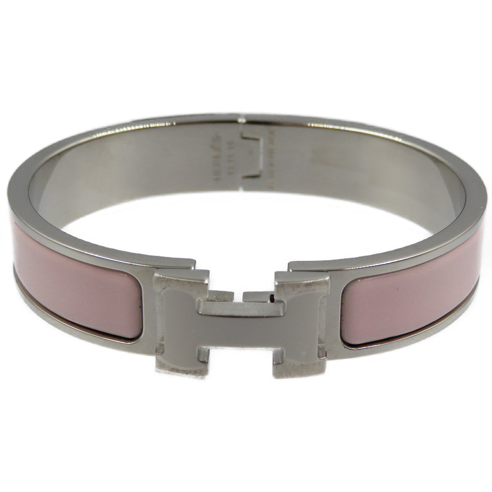 新品同様 エルメス クリッククラック PM メタル エナメル ピンク シルバー バングル 0101【中古】HERMES