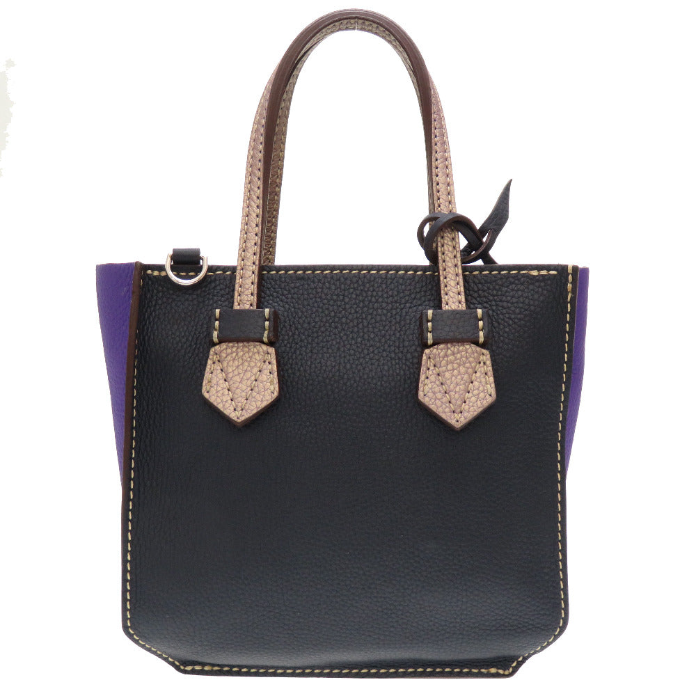 新品同様 モロー パリ ミニジップ ブレガンソン レザー パープル ネイビー ハンドバッグ 紫 紺 0105 【中古】 MOREAU PARIS