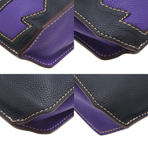 新品同様 モロー パリ ミニジップ ブレガンソン レザー パープル ネイビー ハンドバッグ 紫 紺 0105 【中古】 MOREAU PARIS