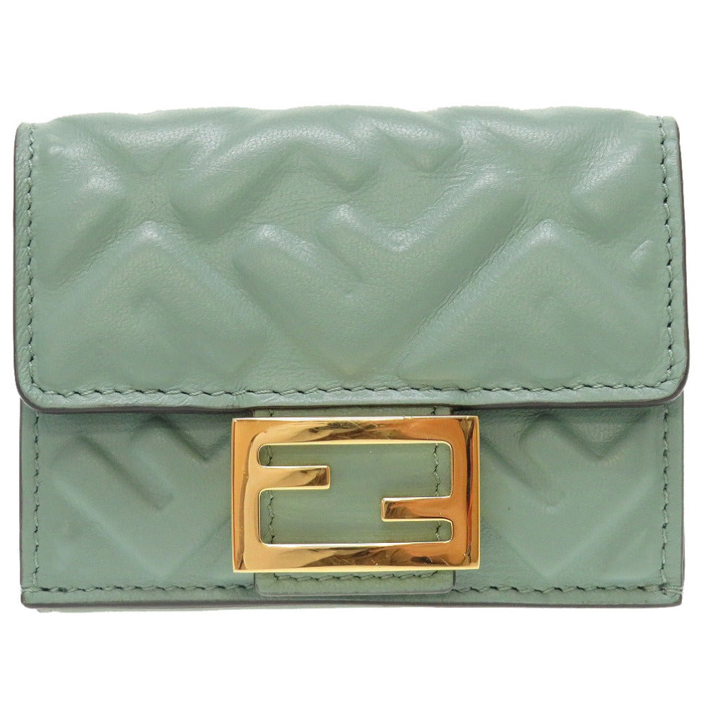 新品同様 フェンディ コンパクトウォレット 8M0395 レザー グリーン 緑 3つ折り財布 財布 0109【中古】FENDI