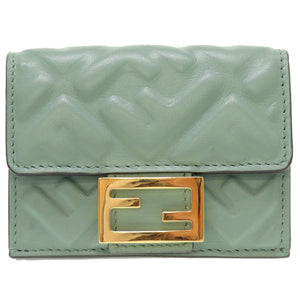 新品同様 フェンディ コンパクトウォレット 8M0395 レザー グリーン 緑 3つ折り財布 財布 0109【中古】FENDI