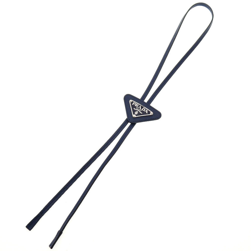 未使用 プラダ トライアングルロゴ 2IC027 サフィアーノレザー ネイビー 紺 ループタイ ボロタイ 0127【中古】PRADA