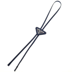 未使用 プラダ トライアングルロゴ 2IC027 サフィアーノレザー ネイビー 紺 ループタイ ボロタイ 0127【中古】PRADA