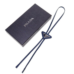 未使用 プラダ トライアングルロゴ 2IC027 サフィアーノレザー ネイビー 紺 ループタイ ボロタイ 0127【中古】PRADA
