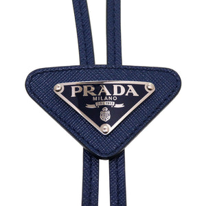 未使用 プラダ トライアングルロゴ 2IC027 サフィアーノレザー ネイビー 紺 ループタイ ボロタイ 0127【中古】PRADA