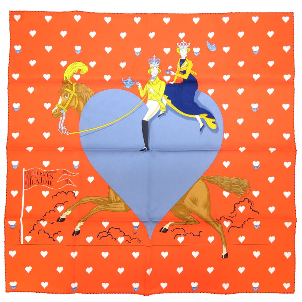 新品同様 エルメス カレ70 TEA TiME ティータイム スカーフ シルク/シルク オレンジ 0141 【中古】 HERMES