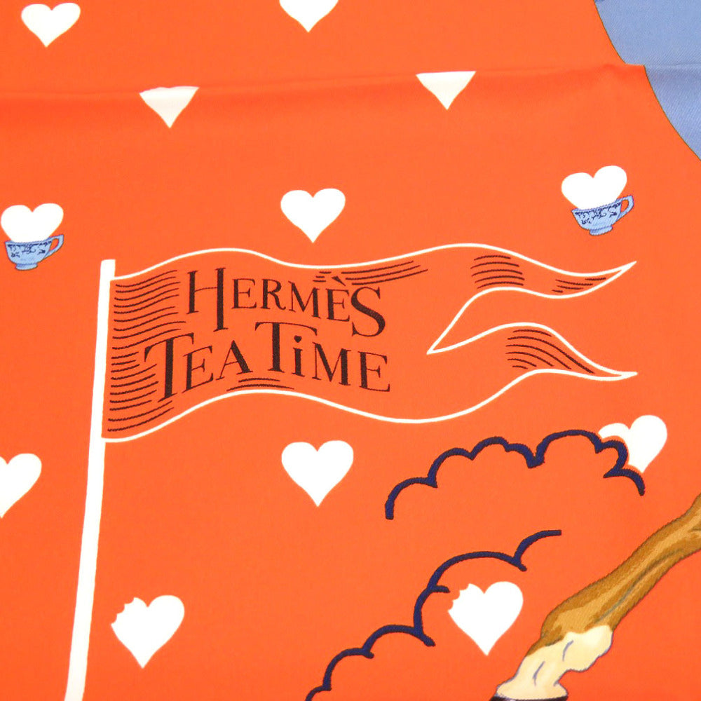 新品同様 エルメス カレ70 TEA TiME ティータイム スカーフ シルク/シルク オレンジ 0141 【中古】 HERMES