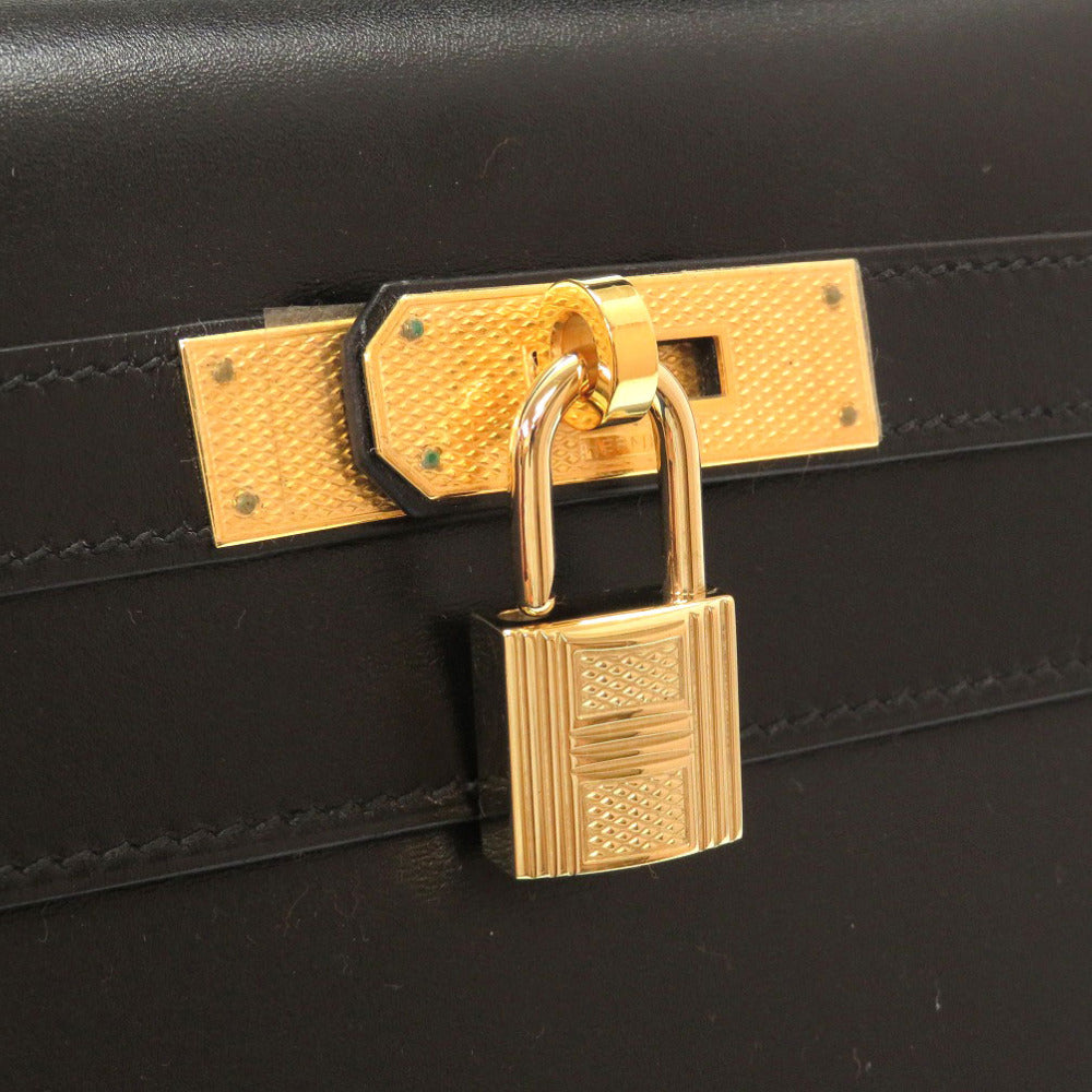 新品同様 エルメス ケリー32 ギロッシュ 外縫い ボックスカーフ ブラック ゴールド金具 □G刻印 ハンドバッグ バッグ 黒 0028 【中古】 HERMES ケリーギロッシュ