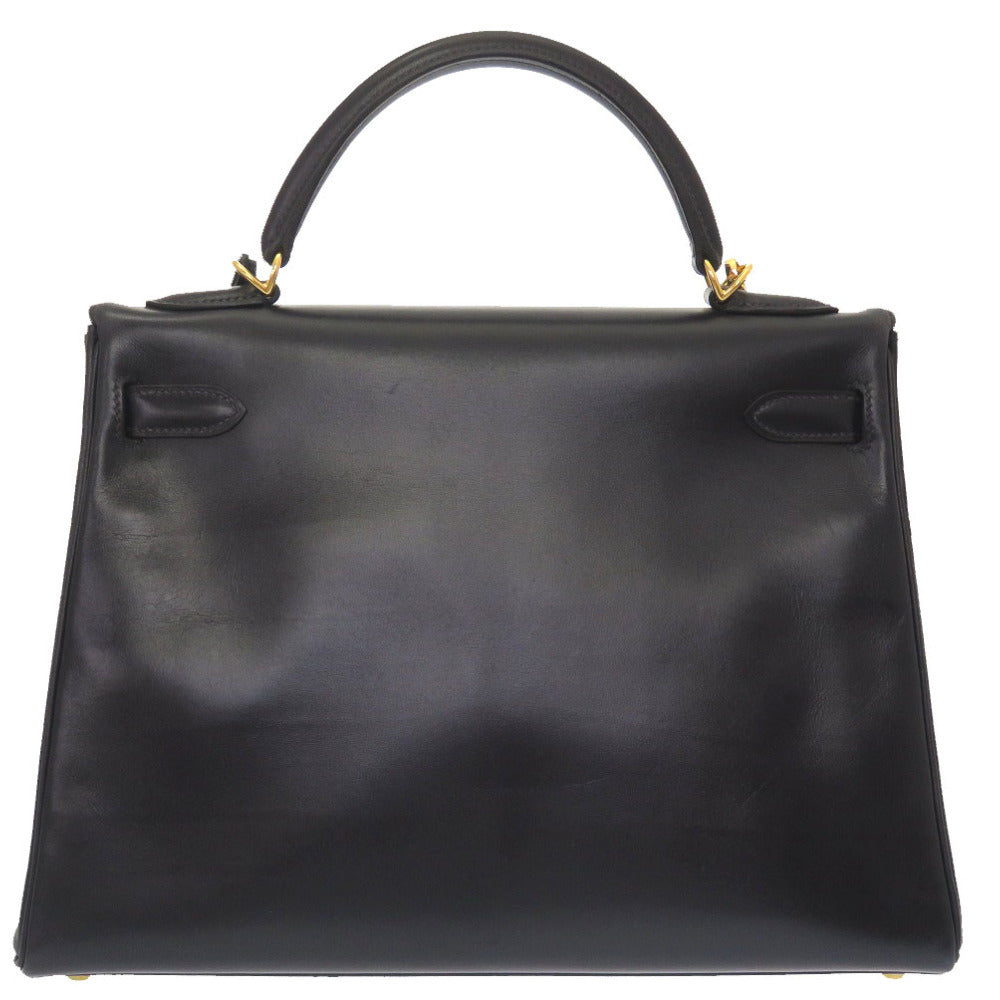 美品 エルメス ケリー32 内縫い ボックスカーフ ネイビー ゴールド金具 □E刻印 ハンドバッグ バッグ 紺 0029 【中古】 HERMES