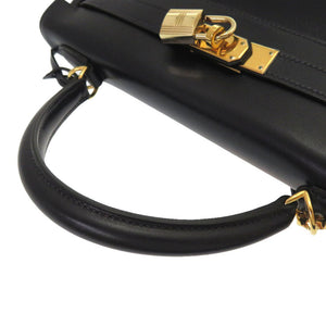 美品 エルメス ケリー32 内縫い ボックスカーフ ネイビー ゴールド金具 □E刻印 ハンドバッグ バッグ 紺 0029 【中古】 HERMES