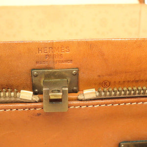 エルメス ヴィンテージ トワルアッシュ レザー ブラウン ゴールド金具 〇K刻印 トランク バッグ 茶 0030 【中古】 HERMES