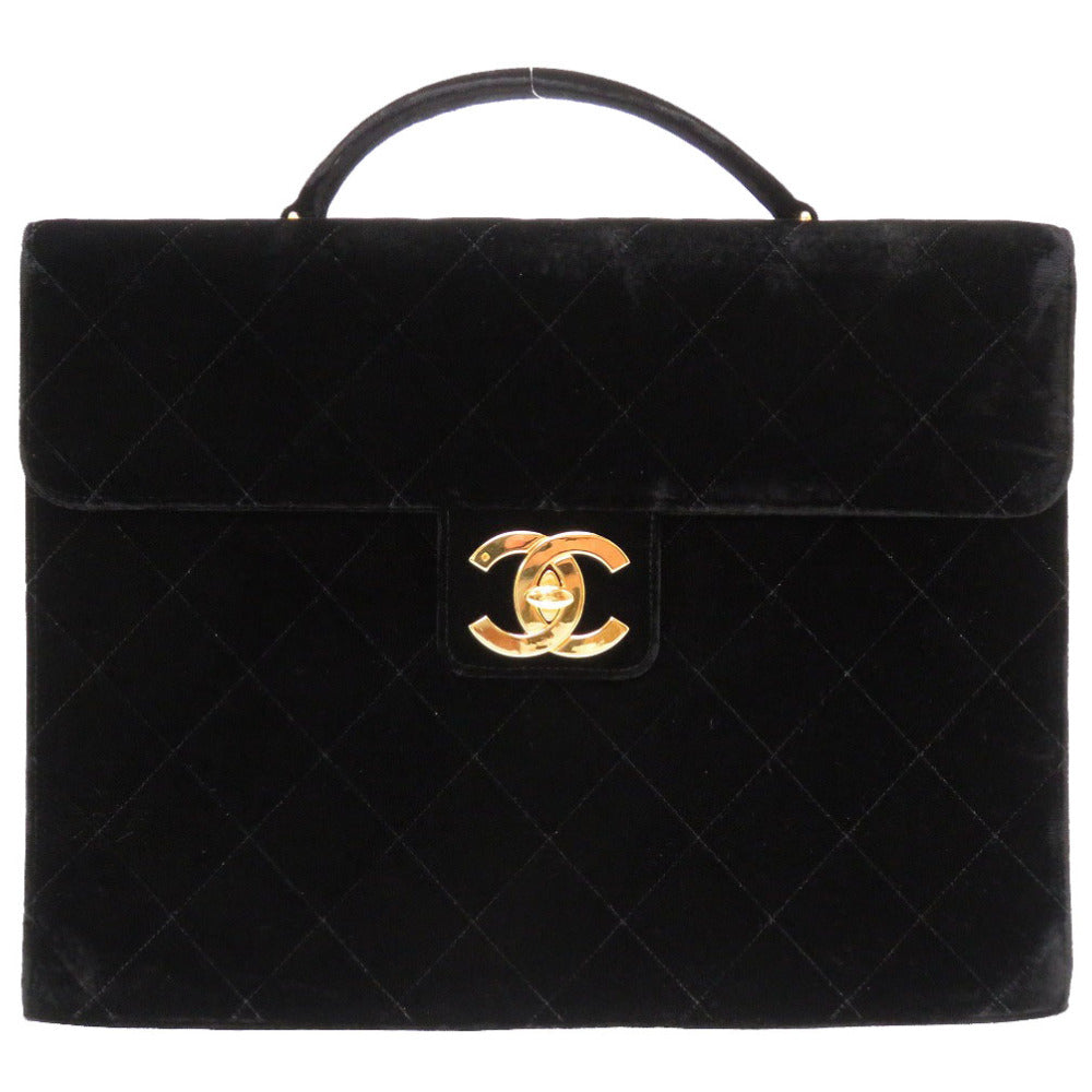 美品 シャネル ベロア ブラック ヴィンテージ マトラッセ 3番台 デカココ ココマーク ターンロック ビジネスバッグ ブリーフケース ハンドバッグ バッグ 黒 0072 【中古】 CHANEL