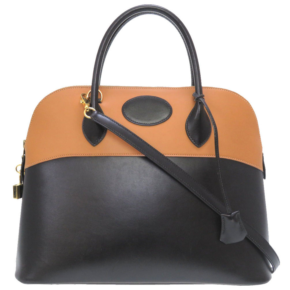 エルメス ボリード35 ボックスカーフ ヴォーシャモニー ブラック ナチュラル バイカラー ゴールド金具 □G刻印 ハンドバッグ バッグ 黒 茶 0097 【中古】 HERMES