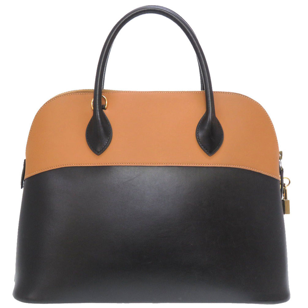 エルメス ボリード35 ボックスカーフ ヴォーシャモニー ブラック ナチュラル バイカラー ゴールド金具 □G刻印 ハンドバッグ バッグ 黒 茶 0097 【中古】 HERMES