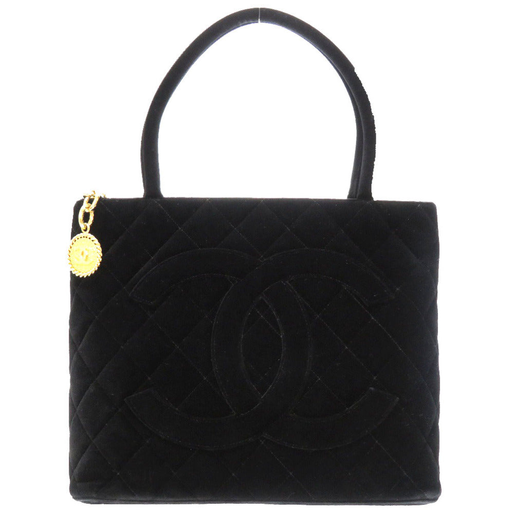 美品 シャネル 復刻トート ベロア ブラック ゴールド金具 5番台 マトラッセ ココマーク トートバッグ バッグ 黒 0098 【中古】 CHANEL