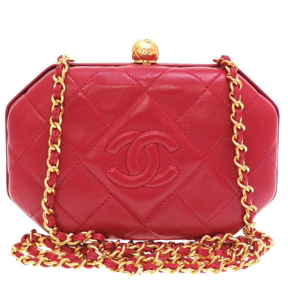 新品同様 シャネル マトラッセ 3番台 レザー レッド ゴールドチェーン ショルダーバッグ ココマーク がま口 バッグ 赤 0104 【中古】 CHANEL