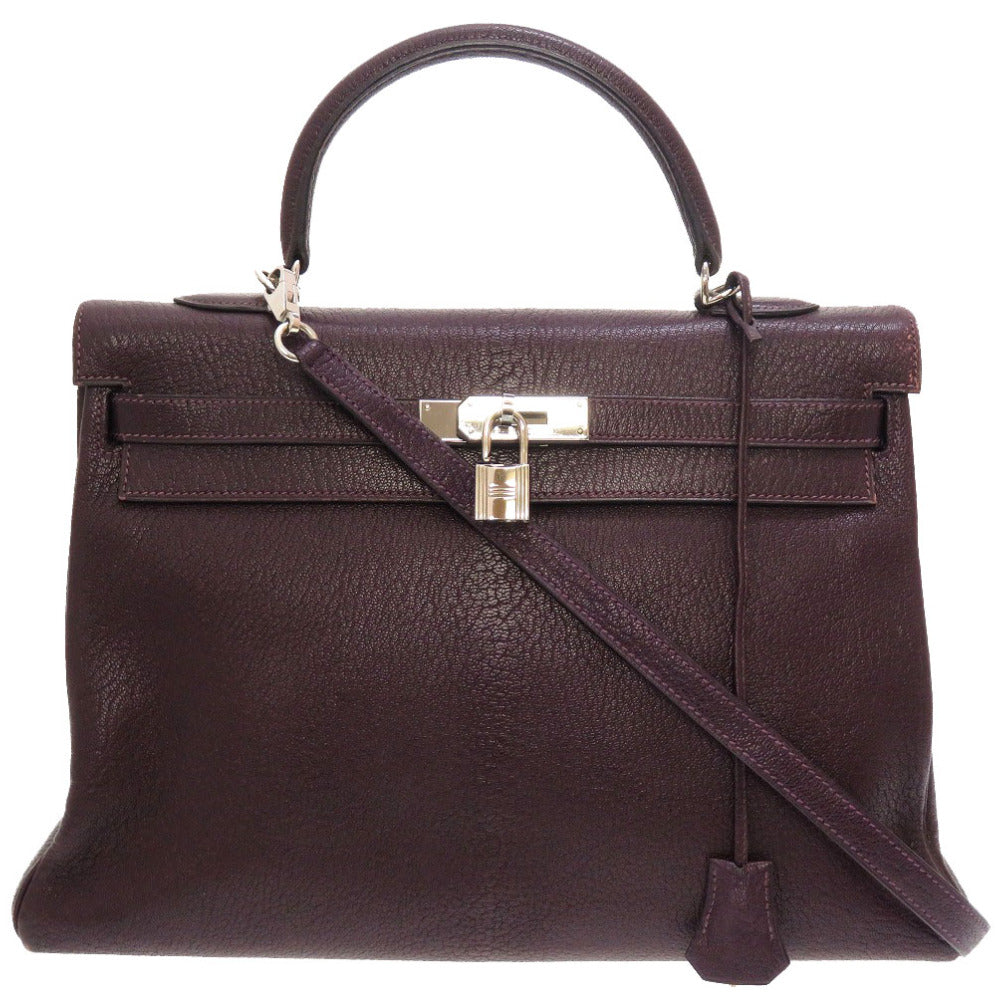 エルメス ケリー35 内縫い シェーブル レザン シルバー金具 □F刻印 ハンドバッグ バッグ 紫 0115 【中古】 HERMES