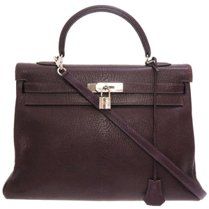 エルメス ケリー35 内縫い シェーブル レザン シルバー金具 □F刻印 ハンドバッグ バッグ 紫 0115 【中古】 HERMES