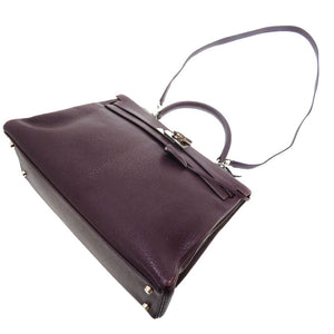 エルメス ケリー35 内縫い シェーブル レザン シルバー金具 □F刻印 ハンドバッグ バッグ 紫 0115 【中古】 HERMES