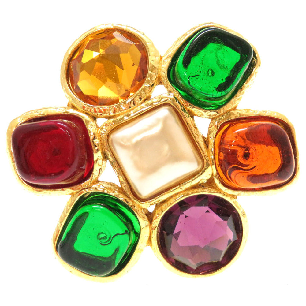 美品 シャネル ヴィンテージ フェイクパールストーン マルチカラー ゴールドブローチ アクセサリー 0126 【中古】 CHANEL