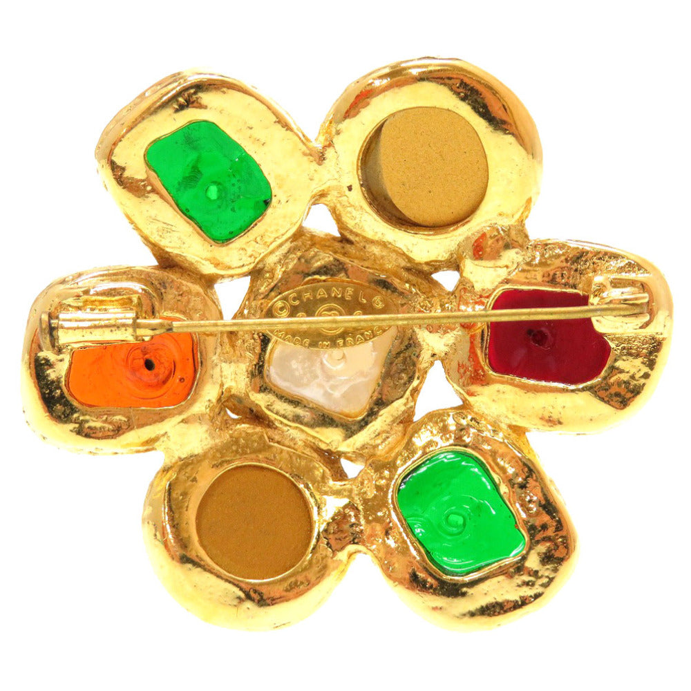 美品 シャネル ヴィンテージ フェイクパールストーン マルチカラー ゴールドブローチ アクセサリー 0126 【中古】 CHANEL