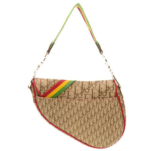 未使用 ディオール トロッター サドルバッグ ラスタ キャンバス レザー ベージュ レッド イエロー グリーン シルバー金具 ハンドバッグ バッグ 0131 【中古】 Christian Dior