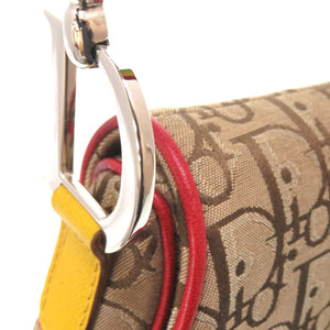 未使用 ディオール トロッター サドルバッグ ラスタ キャンバス レザー ベージュ レッド イエロー グリーン シルバー金具 ハンドバッグ バッグ 0131 【中古】 Christian Dior