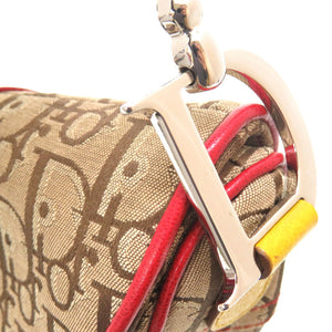 未使用 ディオール トロッター サドルバッグ ラスタ キャンバス レザー ベージュ レッド イエロー グリーン シルバー金具 ハンドバッグ バッグ 0131 【中古】 Christian Dior