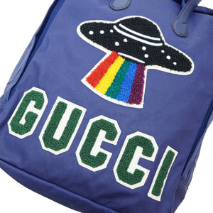 美品 グッチ × ロンハーマン コラボ 千駄ヶ谷店限定  リュック バッグ 2017年秋冬コレクション 477875 ブルー 青 0138【中古】GUCCI
