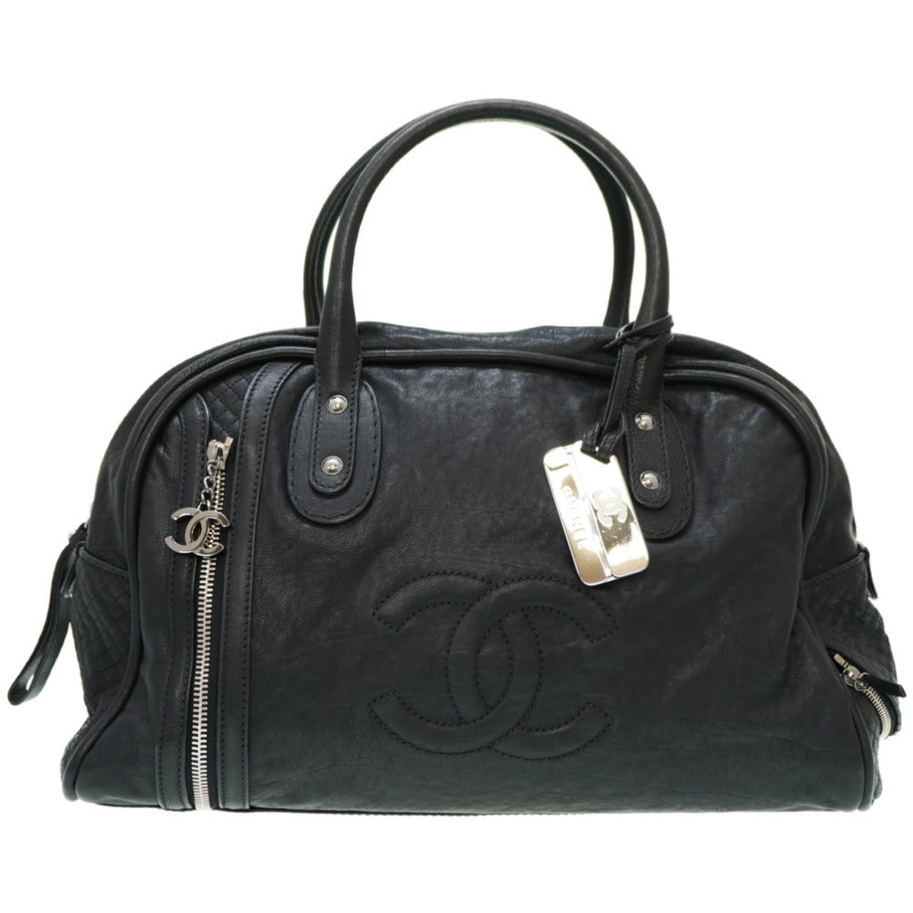 美品 シャネル レザー ボーリング ボストンバッグ ブラック 黒 0139【中古】CHANEL