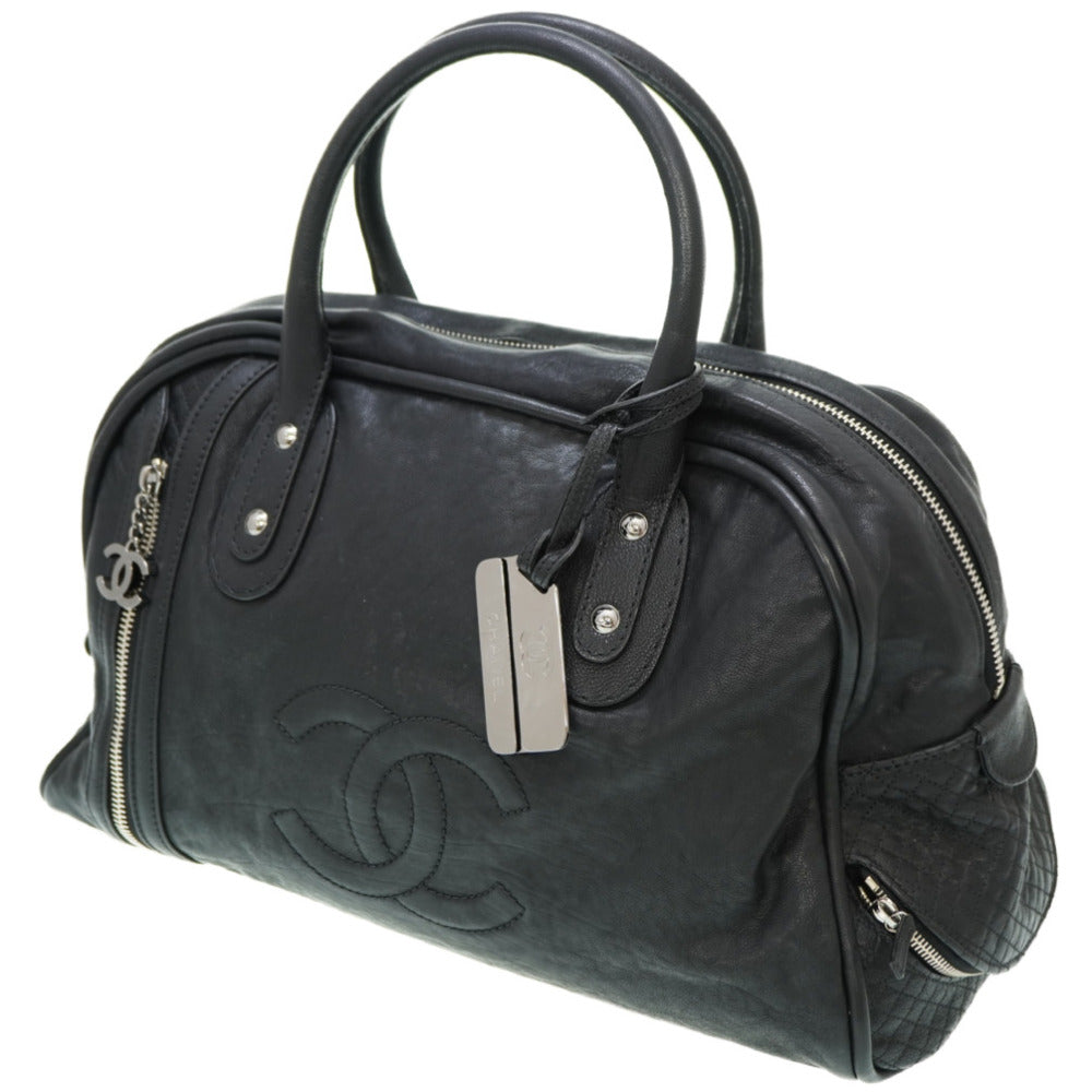 美品 シャネル レザー ボーリング ボストンバッグ ブラック 黒 0139【中古】CHANEL