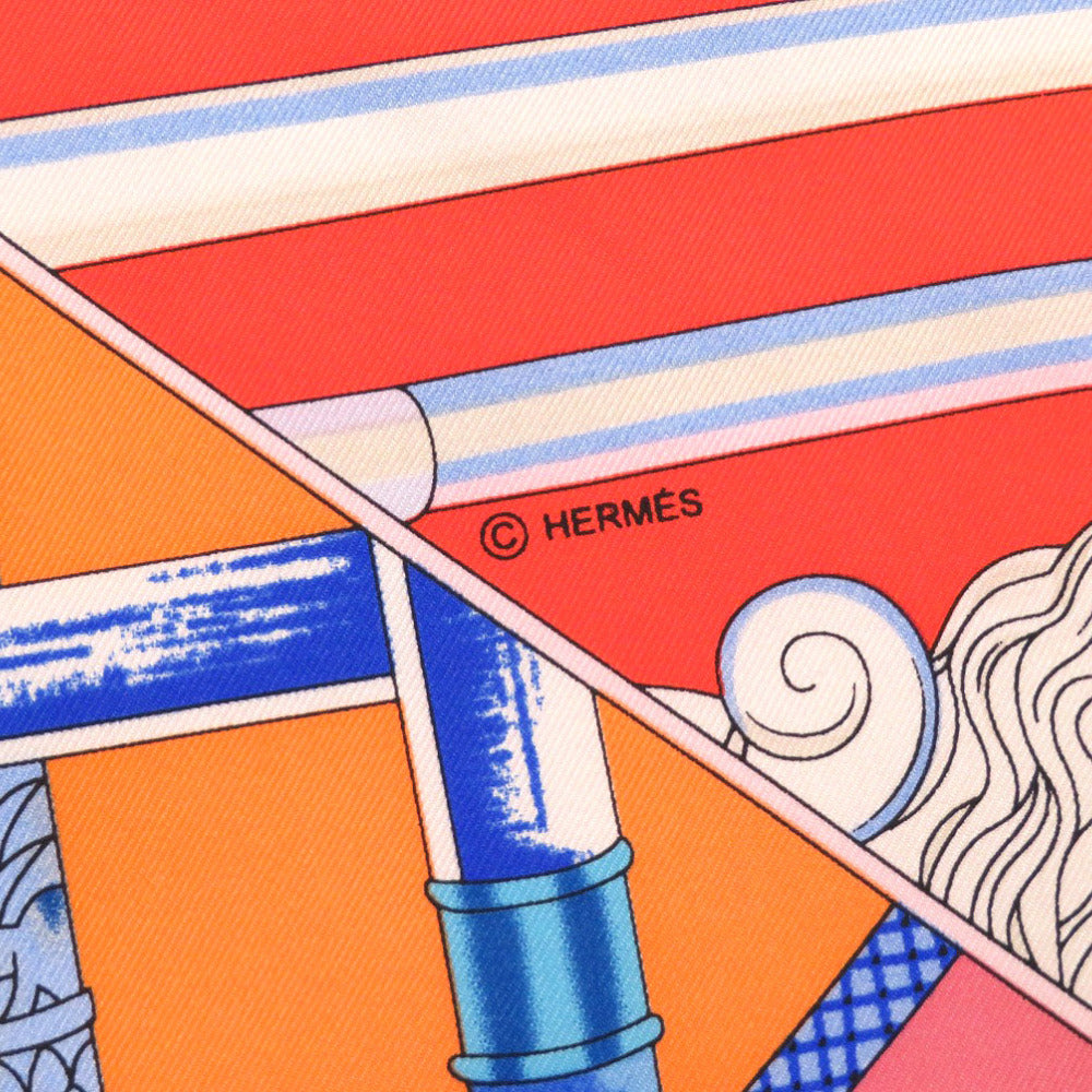 美品 エルメス カレ90 ステッキ ステッキ Cannes et Cannes シルク オレンジ スカーフ 0154 【中古】 HERMES
