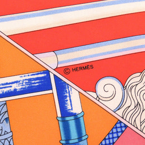 美品 エルメス カレ90 ステッキ ステッキ Cannes et Cannes シルク オレンジ スカーフ 0154 【中古】 HERMES