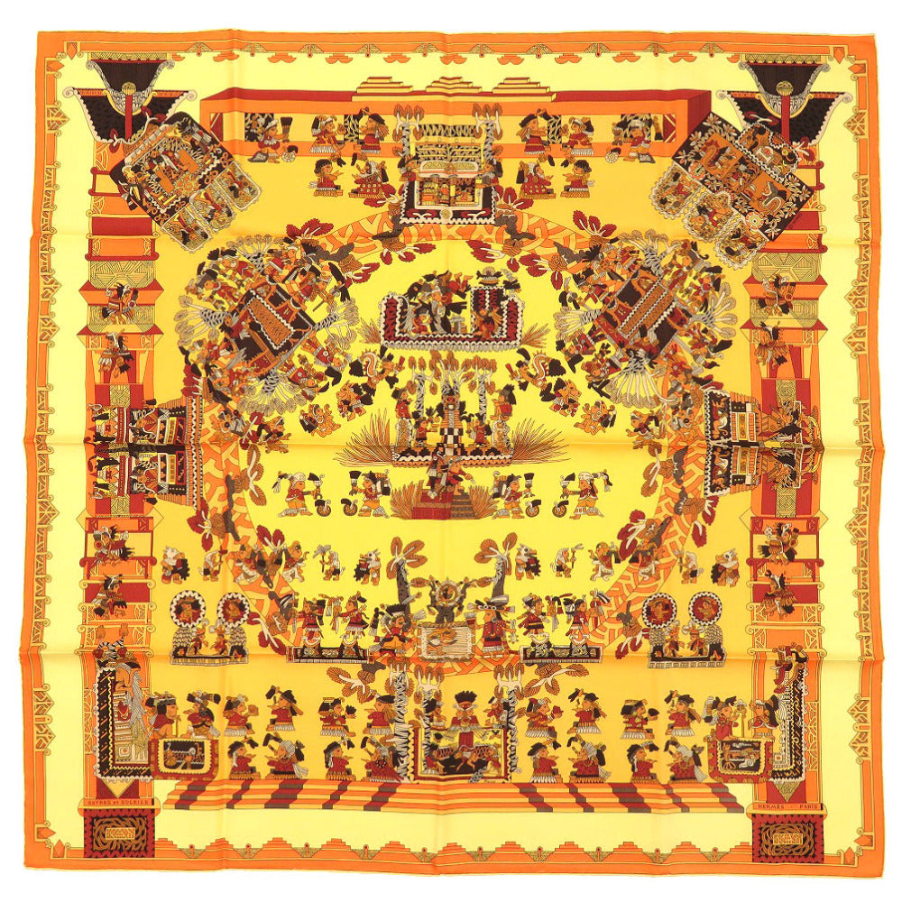 新品同様 エルメス カレ90 ASTRES et SOLEILS 天体と太陽 シルク オレンジ スカーフ 0155 【中古】 HERMES