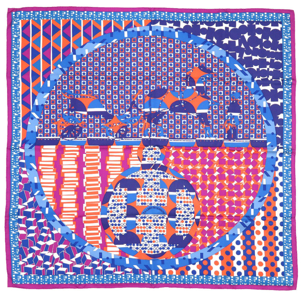 未使用 エルメス カレ90 ネクタイのエクスリブリス Ex-Libris en Cravates 馬車 馬 シルク ブーゲンビリア スカーフ 0156 【中古】 HERMES