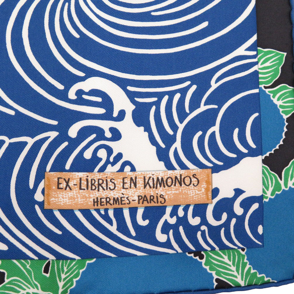 新品同様 エルメス カレ90 EX LIBRIS EN KIMONOS キモノ エクスリブリス 松坂屋400周年限定 シルク ブルー スカーフ 青 0157 【中古】 HERMES