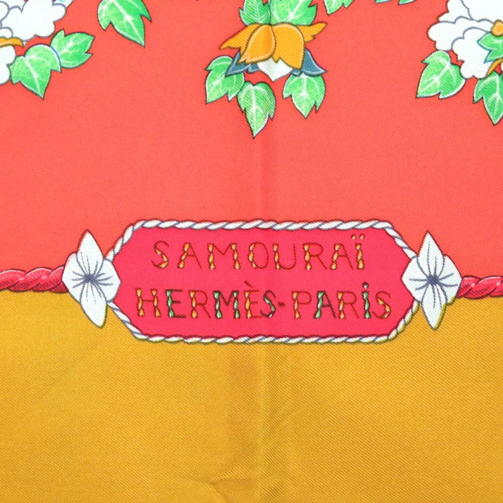 美品 エルメス カレ90 SAMOURAI 侍 サムライ シルク オレンジ スカーフ 0161 【中古】 HERMES